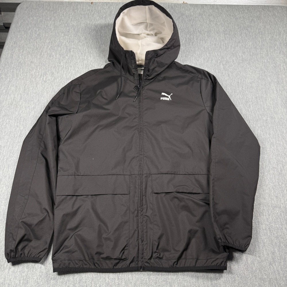 Puma Jacket Mens M Black Full Zip Hooded Windbreaker‎ Mesh Sportswear Gym